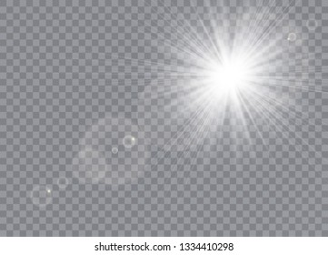 Light flare special effect with rays of light. Glow transparent vector light effect set, explosion, glitter, spark, sun flash.