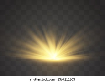 Light flare special effect with rays of light and magic sparkles. Glow transparent vector light effect set, explosion, glitter, spark, sun flash.