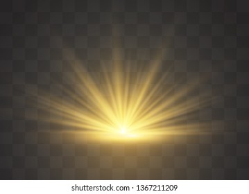 Light flare special effect with rays of light and magic sparkles. Glow transparent vector light effect set, explosion, glitter, spark, sun flash.