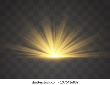 Light flare special effect with rays of light and magic sparkles. Glow transparent vector light effect set, explosion, glitter, spark, sun flash.