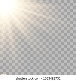 Light flare special effect with rays of light and magic sparkles. Glow transparent vector light effect set, explosion, glitter, spark, sun flash on transparent background.