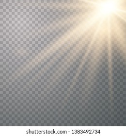 Light flare special effect with rays of light and magic sparkles. Glow transparent vector light effect set, explosion, glitter, spark, sun flash on transparent background.