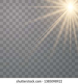 Light flare special effect with rays of light and magic sparkles. Glow transparent vector light effect set, explosion, glitter, spark, sun flash on transparent background.