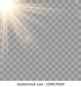 Light flare special effect with rays of light and magic sparkles. Glow transparent vector light effect set, explosion, glitter, spark, sun flash on transparent background.