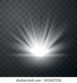 Light flare special effect with rays of light and magic sparkles. Glow transparent vector light effect set, explosion, sun flash. Vector Illustration EPS10.