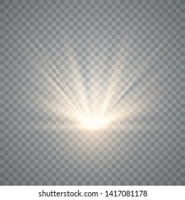 Light flare special effect with rays of light and magic sparkles. Glow transparent vector light effect set, explosion, sun flash. Vector Illustration EPS10.