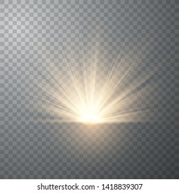 Light flare special effect with rays of light and magic sparkles. Glow transparent vector light effect set, explosion, sun flash. Vector Illustration EPS10.