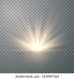 Light flare special effect with rays of light and magic sparkles. Glow transparent vector light effect set, explosion, sun flash. Vector Illustration EPS10.