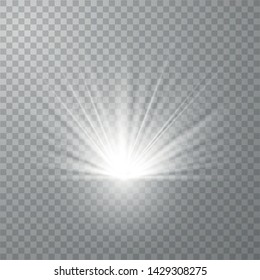 Light flare special effect with rays of light and magic sparkles. Glow transparent vector light effect set, explosion, sun flash. Vector Illustration EPS10.