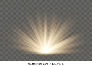 Light flare special effect with rays of light and magic sparkles. Glow transparent vector light effect. Sun. 