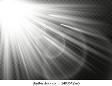 Light flare special effect with rays of light and magic sparkles. Glow transparent vector light effect set, explosion, glitter, spark, sun flash.