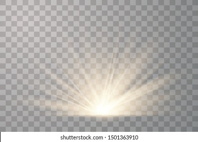 Light flare special effect with rays of light and magic sparkles. Glow transparent vector light effect. Sun. 