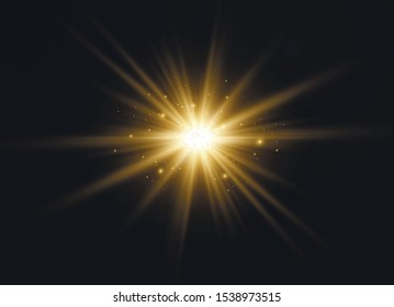 Light flare special effect with rays of light and magic sparkles. Glow transparent vector light effect