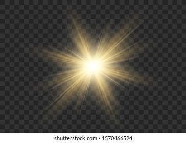 Light flare special effect with rays of light and magic sparkles. Glow transparent vector light effect set, explosion, glitter, spark, sun flash