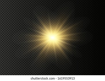 Light flare special effect with rays of light and magic sparkles. Glow transparent vector light effect set, explosion, glitter, spark, sun flash