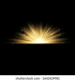 Light flare special effect with rays of light and magic sparkles. Glow transparent vector light effect set, explosion, glitter, spark, sun flash.