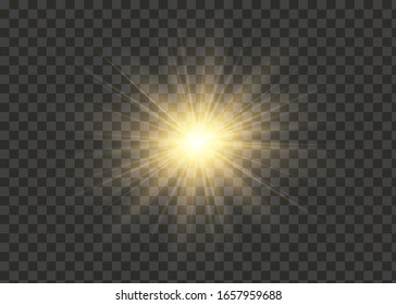 Light flare special effect with rays of light and magic sparkles. Glow transparent vector light effect set, explosion, glitter, spark, sun flash