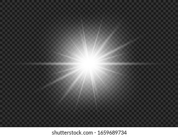 Light flare special effect with rays of light and magic sparkles. Glow transparent vector light effect set, explosion, glitter, spark, sun flash.