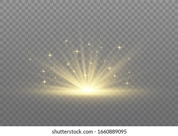 Light flare special effect with rays of light and magic sparkles. Glow transparent vector light effect set, explosion, glitter, spark, sun flash.