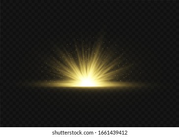 Light flare special effect with rays of light and magic sparkles. Glow transparent vector light effect set, explosion, glitter, spark, sun flash.