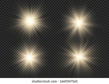 Light flare special effect with rays of light and magic sparkles. Glow transparent vector light effect set, explosion, glitter, spark, sun flash