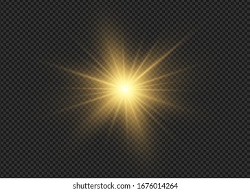 Light flare special effect with rays of light and magic sparkles. Glow transparent vector light effect set, explosion, glitter, spark, sun flash