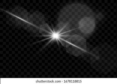 Light flare special effect with rays of light and magic sparkles. Flying white magical dust. Vector illustration eps 10.