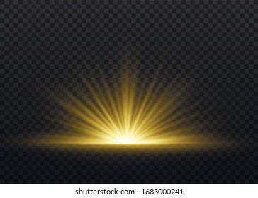 Light flare special effect with rays of light and magic sparkles. Glow transparent vector light effect set, explosion, glitter, spark, sun flash.