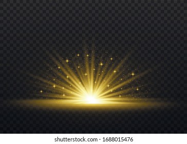 Light flare special effect with rays of light and magic sparkles. Glow transparent vector light effect set, explosion, glitter, spark, sun flash.