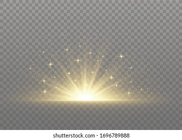 Light flare special effect with rays of light and magic sparkles. Glow transparent vector light effect set, explosion, glitter, spark, sun flash.