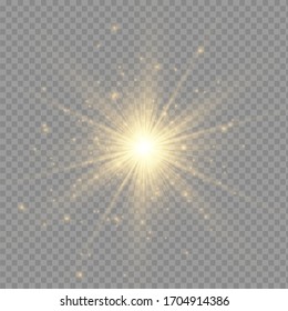 Light flare special effect with rays of light and magic sparkles. Glow transparent vector light effect set, explosion, glitter, spark, sun flash.