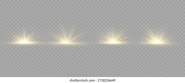 Light flare special effect with rays of light and magic sparkles. Glow transparent vector light effect set, explosion, glitter, spark, sun flash.