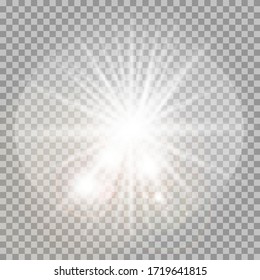 Light flare special effect with rays of light and magic sparkles. Glow transparent vector light effect. Sun.