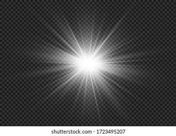 Light flare special effect with rays of light and magic sparkles. Glow transparent vector light effect set, explosion, glitter, spark, sun flash