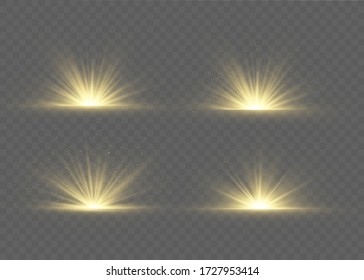 Light flare special effect with rays of light and magic sparkles. Glow transparent vector light effect set, explosion, glitter, spark, sun flash.