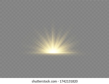 Light flare special effect with rays of light and magic sparkles. Glow transparent vector light effect set, explosion, glitter, spark, sun flash.