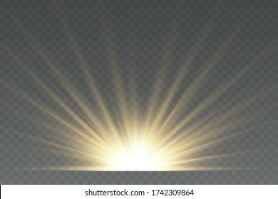 Light flare special effect with rays of light and magic sparkles. Glow transparent vector light effect set, explosion, glitter, spark, sun flash
