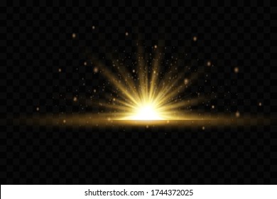 Light flare special effect with rays of light and magic sparkles. Glow transparent vector light effect set, explosion, glitter, spark, sun flash.