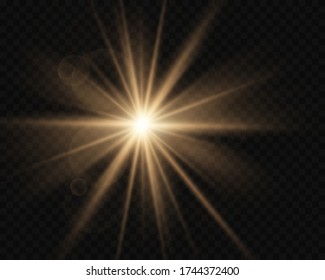 Light flare special effect with rays of light and magic sparkles. Glow transparent vector light effect set, explosion, glitter, spark, sun flash.