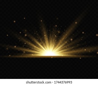 Light flare special effect with rays of light and magic sparkles. Glow transparent vector light effect set, explosion, glitter, spark, sun flash.