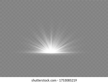 Light flare special effect with rays of light and magic sparkles. Glow transparent vector light effect set, explosion, glitter, spark,white , sun flash.