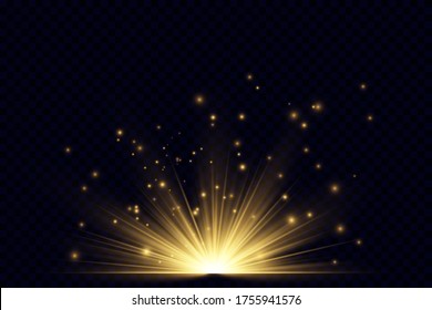Light flare special effect with rays of light and magic sparkles. Glow transparent vector light effect set, explosion, glitter, spark, sun flash.