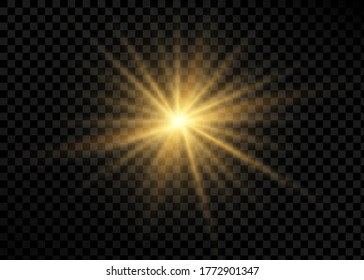 Light flare special effect with rays of light and magic sparkles. Glow transparent vector light effect set, explosion, glitter, spark, sun flash