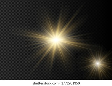 Light flare special effect with rays of light and magic sparkles. Glow transparent vector light effect set, explosion, glitter, spark, sun flash
