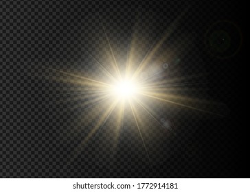 Light flare special effect with rays of light and magic sparkles. Glow transparent vector light effect set, explosion, glitter, spark, sun flash