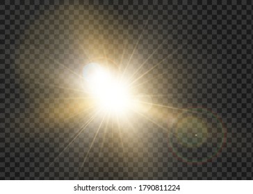 Light flare special effect with rays of light and magic sparkles. Glow transparent vector light effect set, explosion, glitter, spark, sun flash