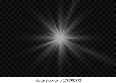 Light flare special effect with rays of light and magic sparkles. Glow transparent vector light effect set, explosion, glitter, spark, sun flash.