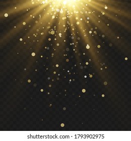 Light flare special effect with rays of light and magic sparkles. Glow transparent vector light effect set, explosion, glitter, spark, sun flash.