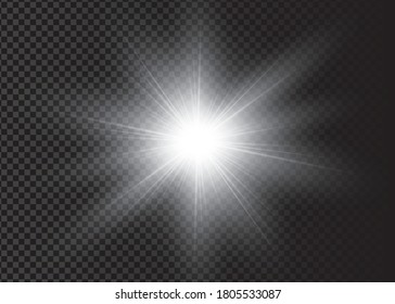 Light flare special effect with rays of light and magic sparkles. Glow transparent vector light effect set, explosion, glitter, spark, sun flash