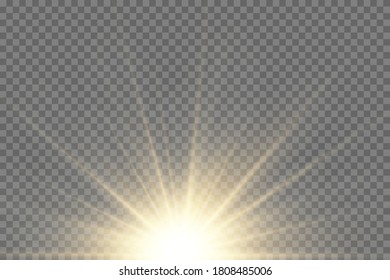 Light flare special effect with rays of light and magic sparkles. Glow transparent vector light effect set, explosion, glitter, spark, sun flash.